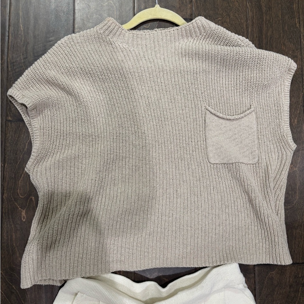 Free people sweater set / Beige Knit Sweater Vest with Pocket + jogger pants
